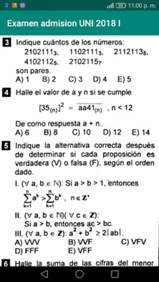 Examen admision UNI 2018 I android App screenshot 1